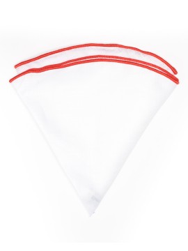 White Linen/Coral Trim Linen Pocket Circle